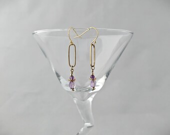 Layered Amethyst and Gold Earrings, Handmade Gold and Amethyst Earrings, February Birthstone Earrings, Two layered Dangle Earrings