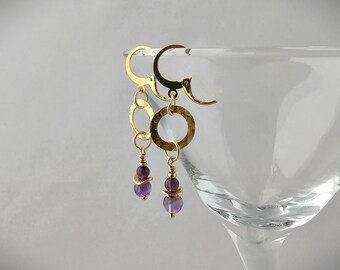Layered Amethyst and Gold Earrings – Handmade Gold and Amethyst Earrings - February Birthstone Earrings – Two layered Dangle Earrings