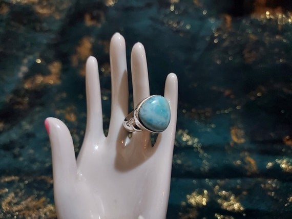 Larimar Ring Size 6.5 Sterling Silver Large Round… - image 1