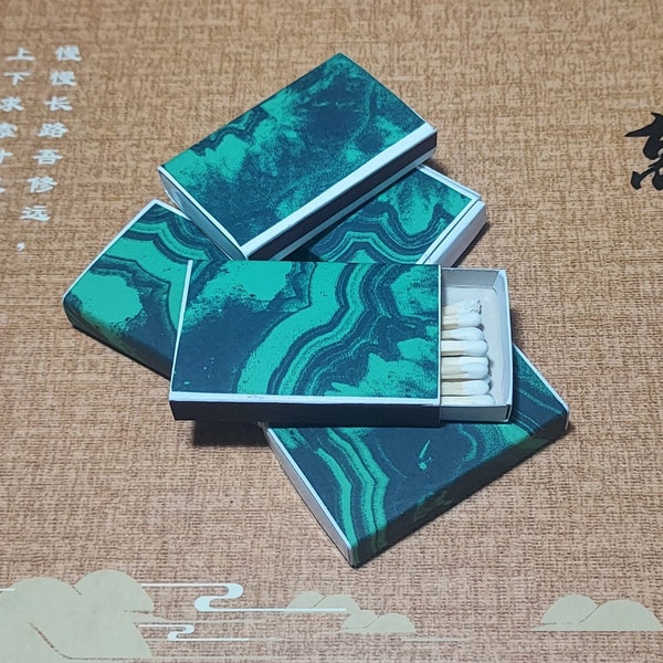 Decorative Matchbox with Dark Green Malachite Paper