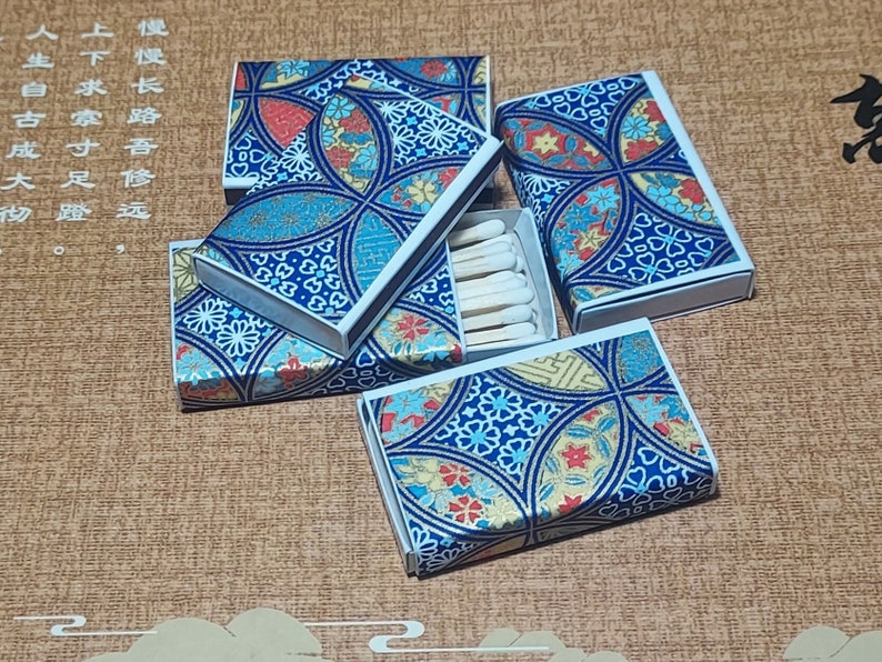 Matchboxes Patern Decorative Matchbox With Blue Circle Pattern Floral Washi Paper - Etsy
