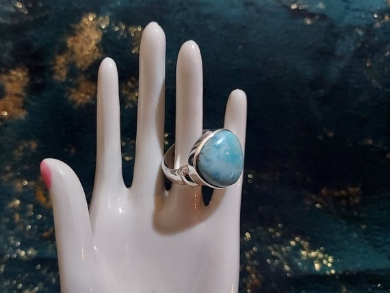 Larimar Ring Size 6.5 Sterling Silver Large Round… - image 2