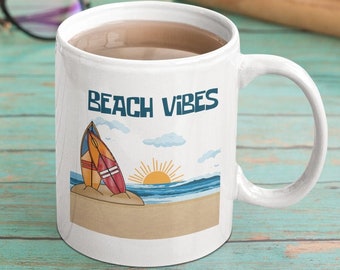 Kubek Beach Vibes, Kubek letni, Letnia filiżanka do kawy, Kubek do kawy lato, Życie to kubek plażowy, Kubek plażowy, Kubek ceramiczny 11 uncji