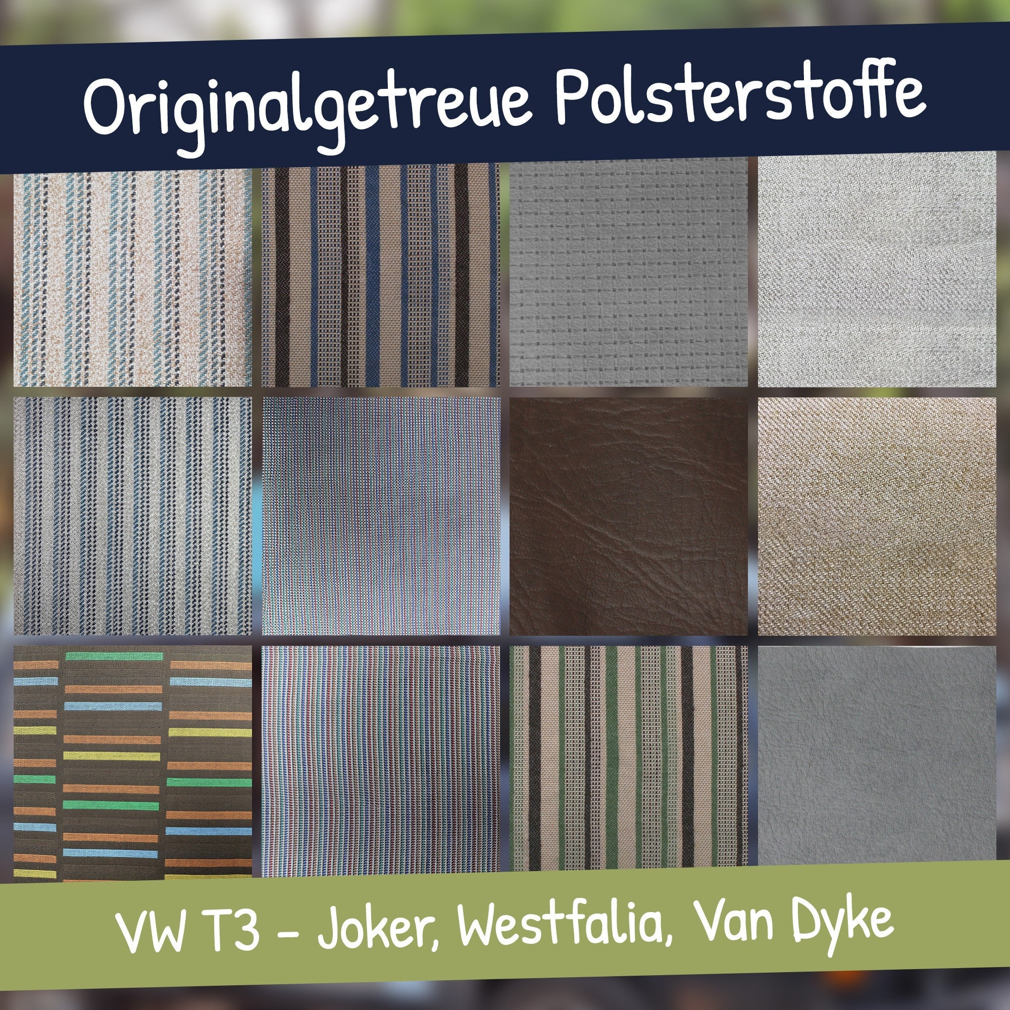 VW T3 original upholstery fabric (high-quality replica) sold by the meter, Joker, Van Dyke, Westfalia, seat cover restoration