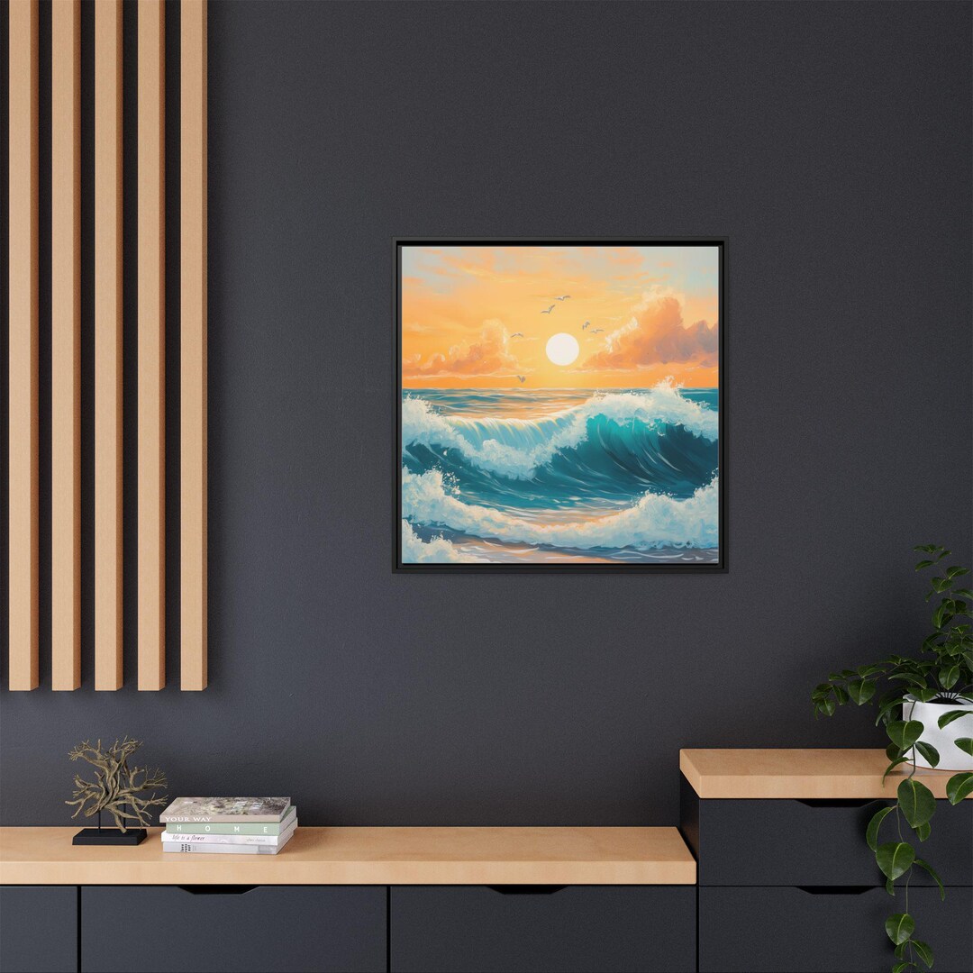 Ocean Sunset Wall Art - Beach Wave Canvas Print - Coastal Seascape ...