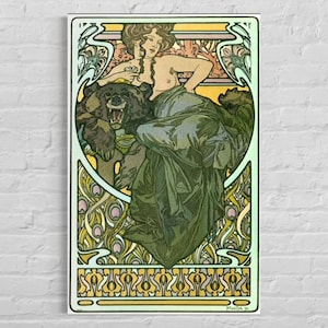 Woman in Green with Bear, 1897 fine Art Poster Reproduction, Alphonse Mucha Print