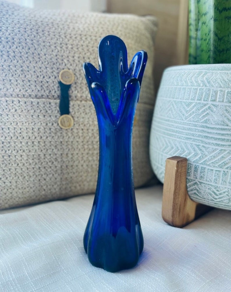 Vintage Retro Cobalt Blue Swung Vase 5 Finger Swung Etsy