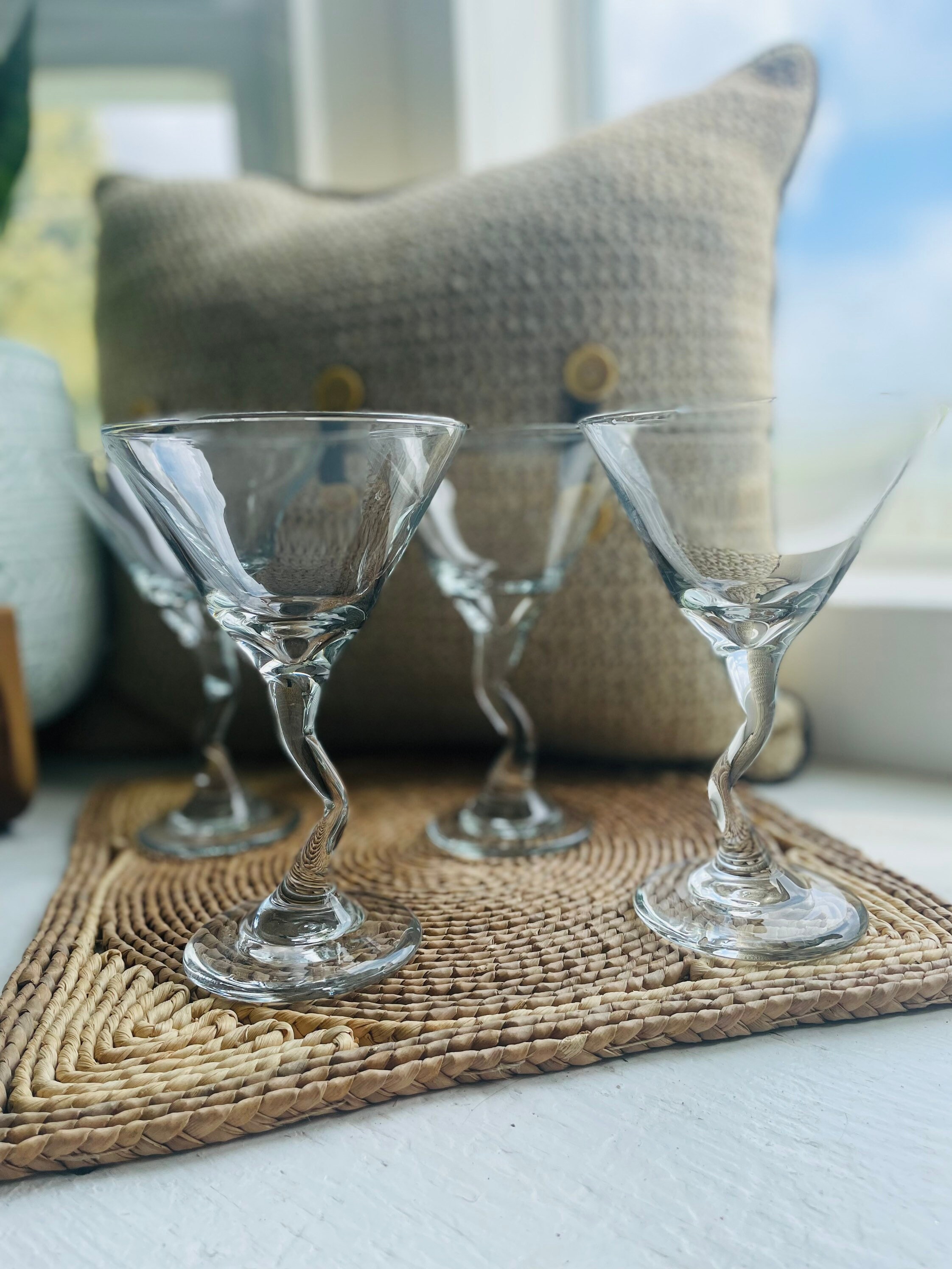 Vintage Retro Bent Stem Martini Glasses Clear Glass Barware - Etsy