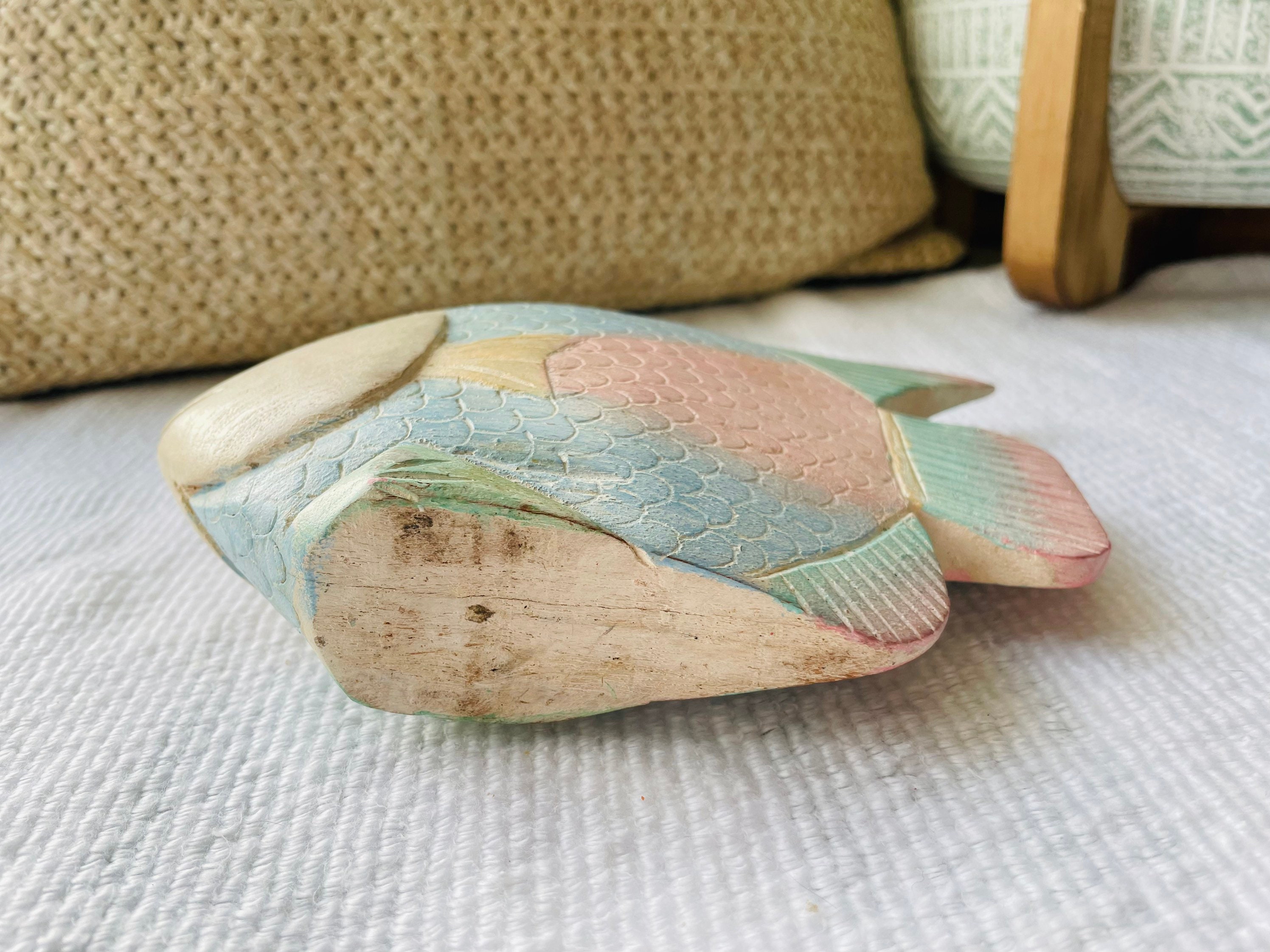 Vintage Retro Hand Carved Wood Fish Pastel Colours Beach -  Canada
