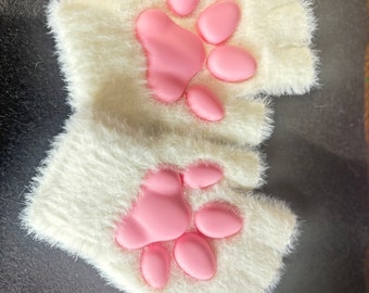 Cute Cat Claw Paw Gloves Women Plush Mittens Warm Soft Plush Short Fingerless Fluffy Bear Cat Gloves Half Finger, hobo mitten. Toe beans