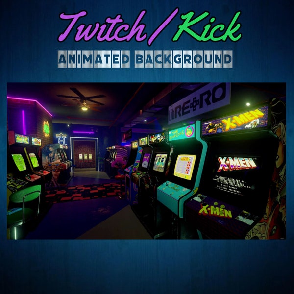 Retro Arcade Twitch / Kick Animated Background Streaming Screens