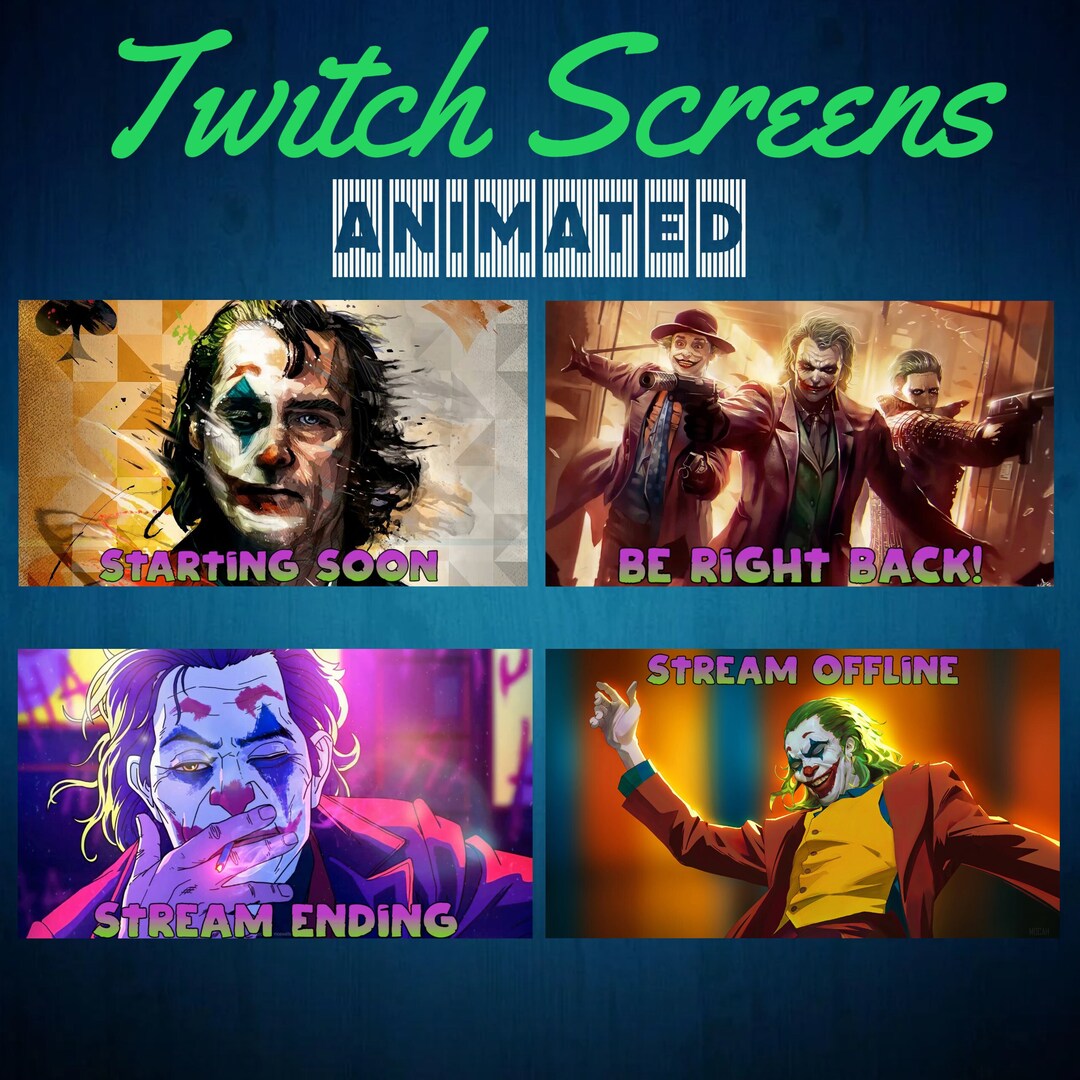 The Joker Twitch Streaming Screens Starting Soon, Be Right Back, Stream Ending, Stream Offline