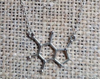 Caffeine Molecule Necklace & Bonus CZ Studs - Caffeine Jewelry-Science Necklace-Chemistry Necklace-Biochemistry Jewelry-Science Teacher Gift