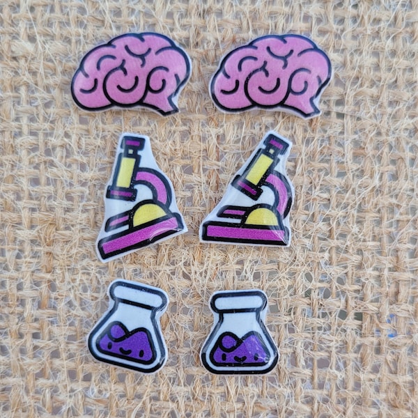 Cute Science Earrings - 1 Pair -Science Gift-Science Teacher Gift-Fun Science Earrings-Microscope Earrings-Flask Earrings-Brain Earrings