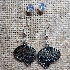 Brain Earrings w/Hypoallergenic Option & Bonus CZ Studs -Neuroscience Earrings-Psychology Earrings-Science Earrings-Biology Earrings