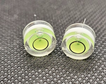 Round Spirit Level Stud Earrings: Quirky Engineering Jewelry