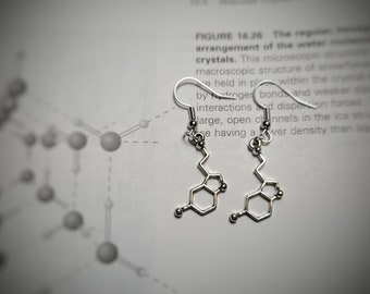 Molecule Earrings w/Hypoallergenic Option & Bonus Stud Earrings - Biology Earrings-Science Earrings-Neurotransmitter Jewelry-Serotonin