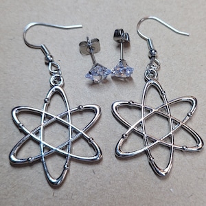 Atom Earrings w/Hypoallergenic Option & Bonus CZ Studs - Chemistry Earrings-Science Earrings-Chemistry Jewelry-Gift for Science Teacher
