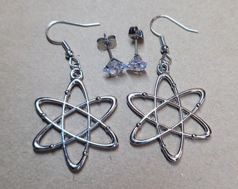 Atom Earrings w/Hypoallergenic Option & Bonus CZ Studs - Chemistry Earrings-Science Earrings-Chemistry Jewelry-Gift for Science Teacher