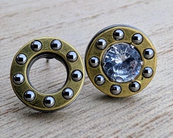 Ball Bearing Stud Earrings: Chrome Steel & Brass, STEM Jewelry