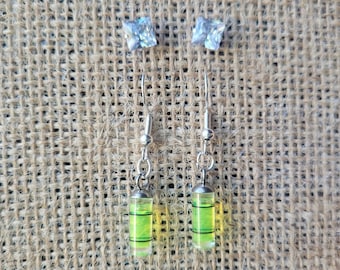 Bubble Level Dangle Earrings: STEM Gift with Bonus CZ Studs
