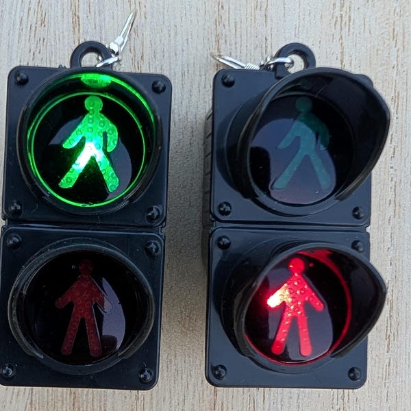 Light-Up Crosswalk Earrings – LED Pedestrian Signal Jewelry, STEM Gift, Cosplay Earrings | Crosswalk or Traffic Light Styles
