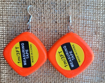 Functional Tape Measure Earrings w/Hypoallergenic Hooks - Measuring Tape Earrings-Measuring Tape Jewelry-Functional Statement Earrings