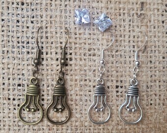 Light Bulb Earrings w/Hypoallergenic Option & Bonus CZ Studs - STEM Earrings-STEM Jewelry-Technology Earrings-Engineering Earrings