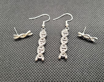 DNA Double Helix Dangle Earrings with Bonus Studs: Science Jewelry