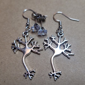 Neuron Earrings w/Hypoallergenic Option & Bonus CZ Studs - Biology Earrings-Science Earrings-Neuron Jewelry-Brain Cell Jewelry-Neuroscience