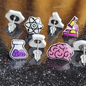 Cute Science Earrings | 1 Pair | Microscope Earrings | Flask Earrings| Brain Earrings | Atom Earrings | Comfort & Standard Posts
