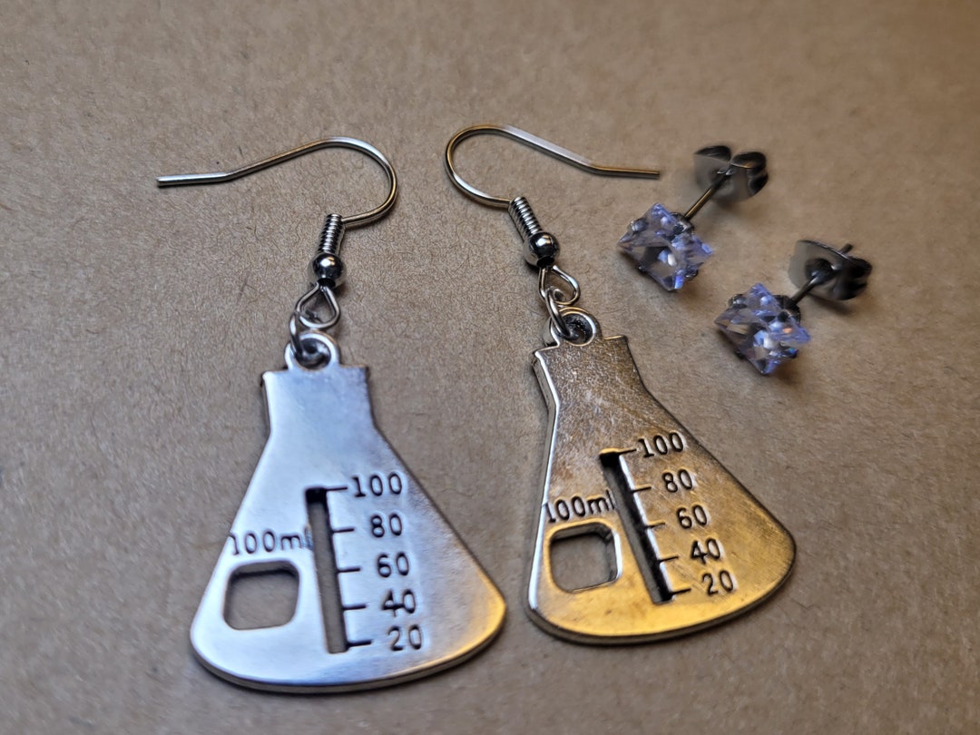 Science Flask Earrings W/hypoallergenic Option & Bonus CZ Studs