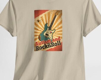 Retro RocknRoll-shirt voor autisme-acceptatiegitaar, puzzellintontwerp