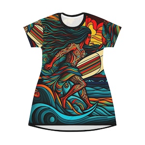 All Over Print T-Shirt Dress HutBoy Hawaiian Island Style 32 Graphic Tees, Shirts, Colorful Print, Shirts for Men, Shirts for Women image 1