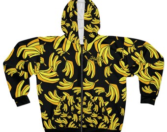 Unisex Banana Black and Yellow Zip Hoodie (AOP) - HutBoy Island Apparel