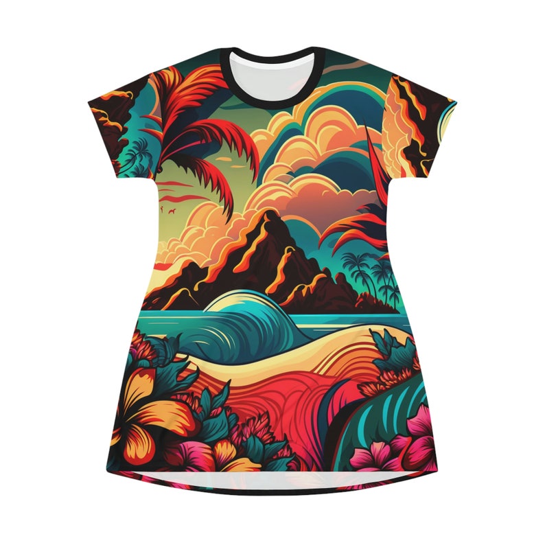 All Over Print T-Shirt Dress HutBoy Hawaiian Island Style 22 Graphic Tees, Shirts, Colorful Print, Shirts for Men, Shirts for Women image 1