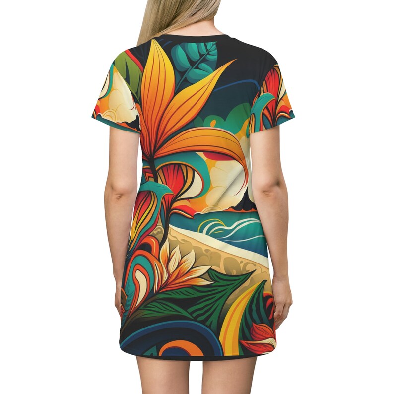 All Over Print T-Shirt Dress HutBoy Hawaiian Island Style 3 Graphic Tees, Shirts, Colorful Print, Shirts for Men, Shirts for Women image 4