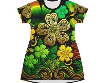 All Over Print T-Shirt Dress | HutBoy Hawaiian Island Style 5 | St Patricks Irish | Graphic Tees, Colorful, Shirts for Men, Shirts for Women