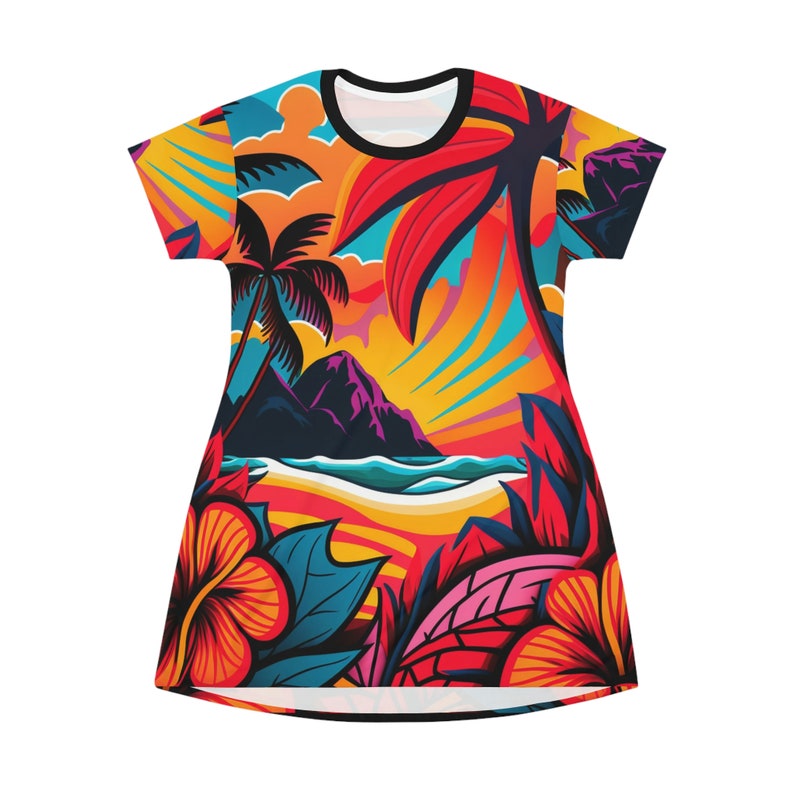 All Over Print T-Shirt Dress HutBoy Hawaiian Island Style 25 Graphic Tees, Shirts, Colorful Print, Shirts for Men, Shirts for Women image 1