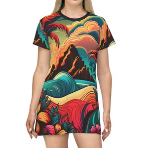 All Over Print T-Shirt Dress HutBoy Hawaiian Island Style 22 Graphic Tees, Shirts, Colorful Print, Shirts for Men, Shirts for Women image 3