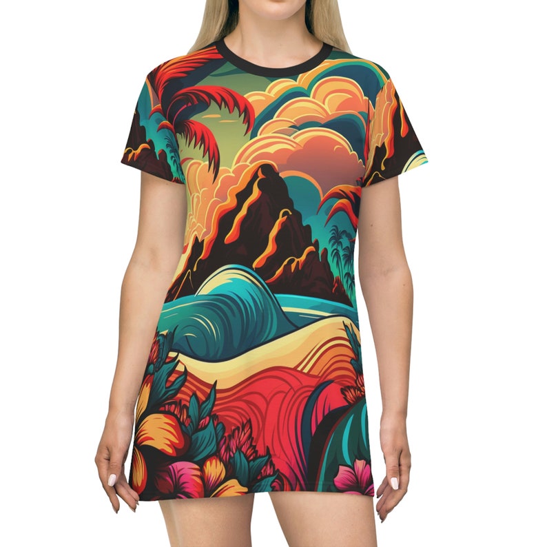 All Over Print T-Shirt Dress HutBoy Hawaiian Island Style 22 Graphic Tees, Shirts, Colorful Print, Shirts for Men, Shirts for Women image 3