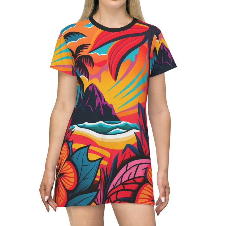 All Over Print T-Shirt Dress HutBoy Hawaiian Island Style 25 Graphic Tees, Shirts, Colorful Print, Shirts for Men, Shirts for Women image 3