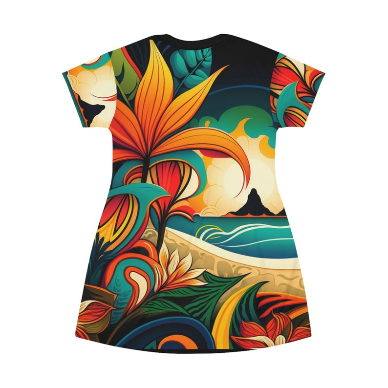 All Over Print T-Shirt Dress HutBoy Hawaiian Island Style 3 Graphic Tees, Shirts, Colorful Print, Shirts for Men, Shirts for Women image 2