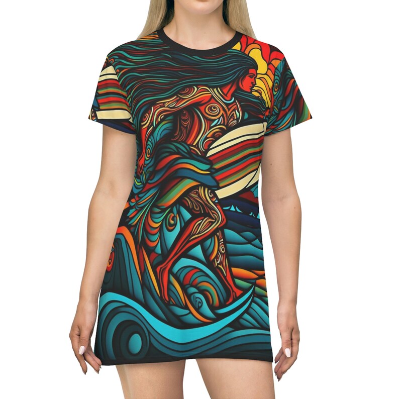 All Over Print T-Shirt Dress HutBoy Hawaiian Island Style 32 Graphic Tees, Shirts, Colorful Print, Shirts for Men, Shirts for Women image 3