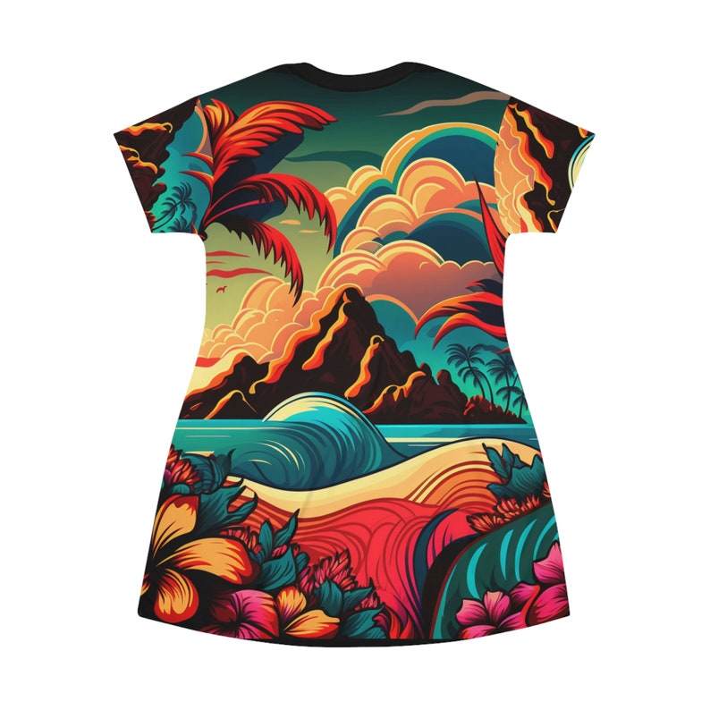 All Over Print T-Shirt Dress HutBoy Hawaiian Island Style 22 Graphic Tees, Shirts, Colorful Print, Shirts for Men, Shirts for Women image 2