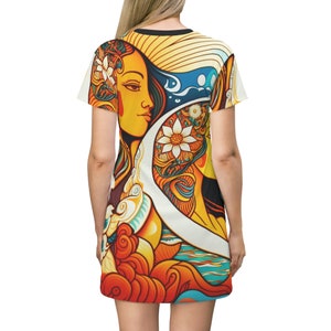 All Over Print T-Shirt Dress HutBoy Hawaiian Island Style 1 Graphic Tees, Shirts, Colorful Print, Shirts for Men, Shirts for Women image 4