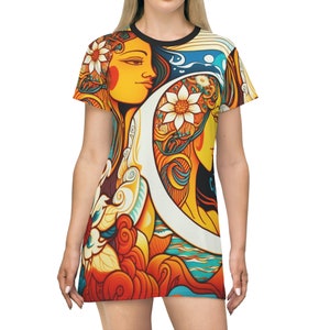 All Over Print T-Shirt Dress HutBoy Hawaiian Island Style 1 Graphic Tees, Shirts, Colorful Print, Shirts for Men, Shirts for Women image 3