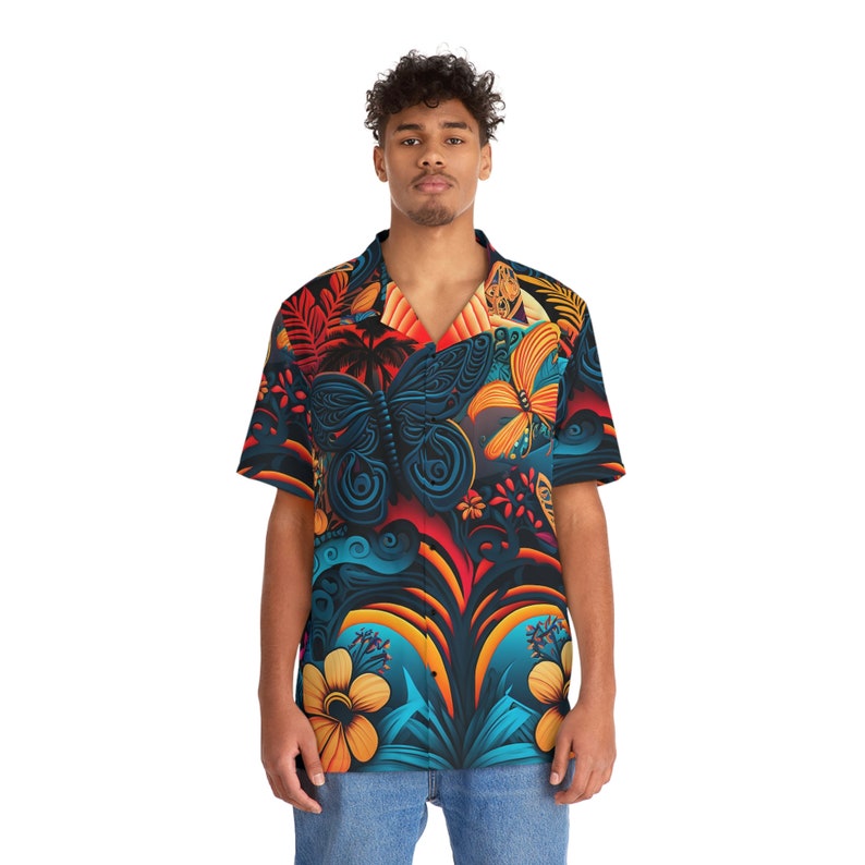 Hawaiian Shirt AOP HutBoy Island Style 21 Butterfly, Graphic Tees, Shirts, Colorful Print, Shirts for Men, Shirts for Women image 3