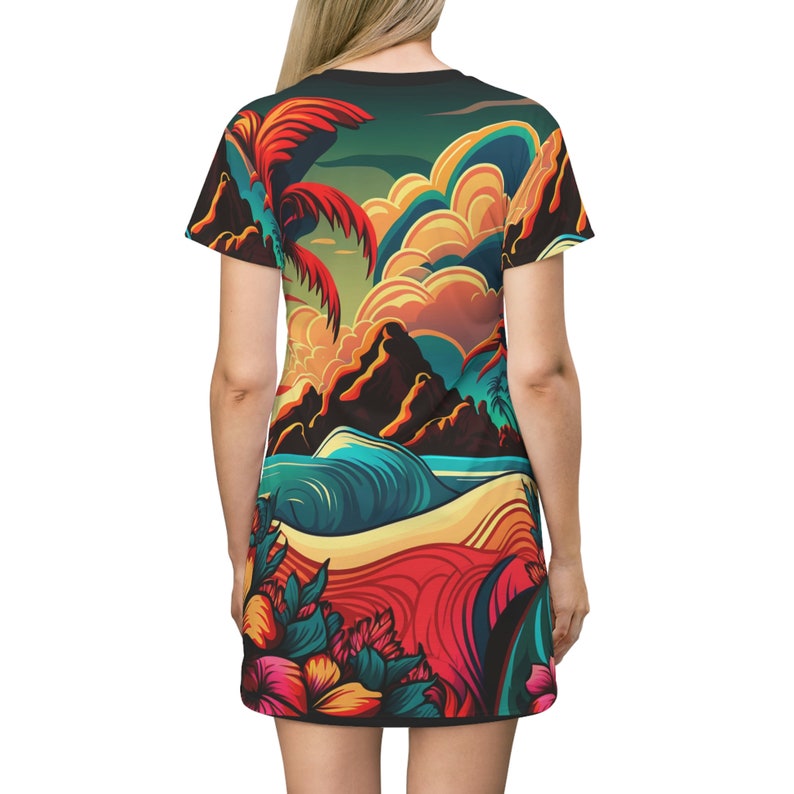 All Over Print T-Shirt Dress HutBoy Hawaiian Island Style 22 Graphic Tees, Shirts, Colorful Print, Shirts for Men, Shirts for Women image 4