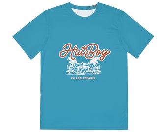 HutBoy Turquoise Island Tee - Fun Pacific Islander - Tropical Beachy Shirt - Company Logo Design - Unique Colorful Gift Idea